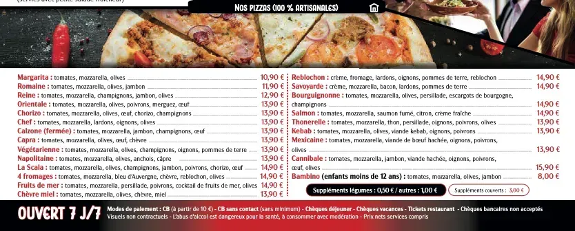 carte des pizzas restaurant la scala a dijon