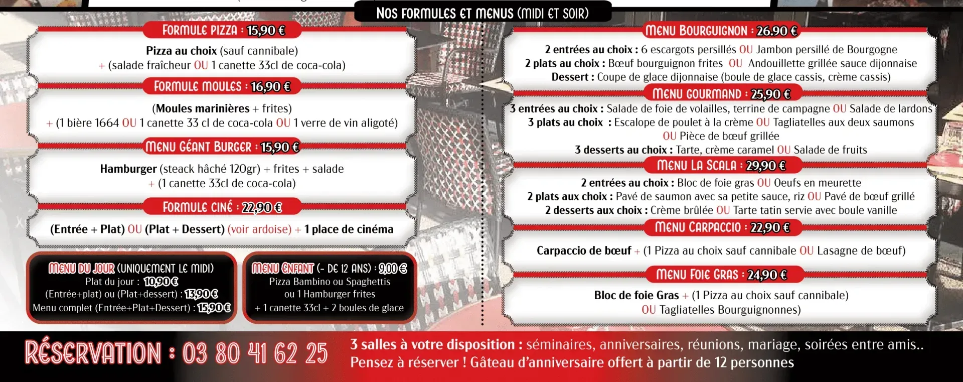 formules et menus restaurant la scala a dijon